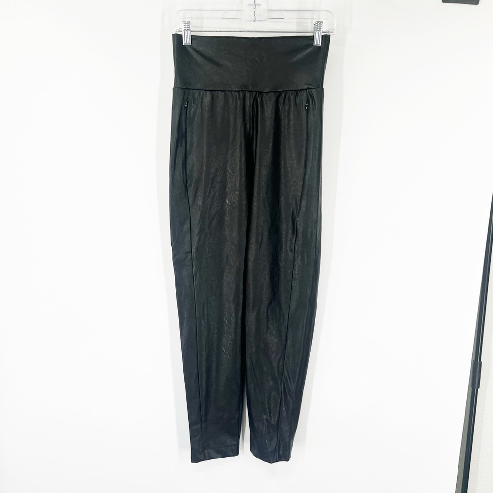 Commando High Rise Faux Leather Joggers in Black
